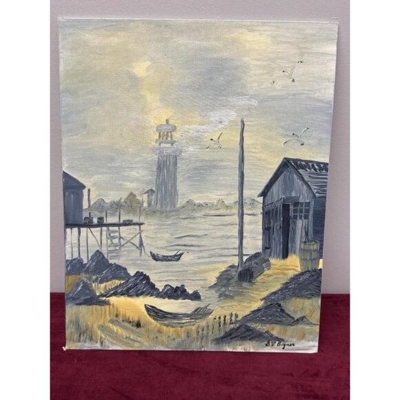 Gladys Bogner Original Oil Painting Lighthouse Coastal Scene PEI Artist - Picture 1 of 3